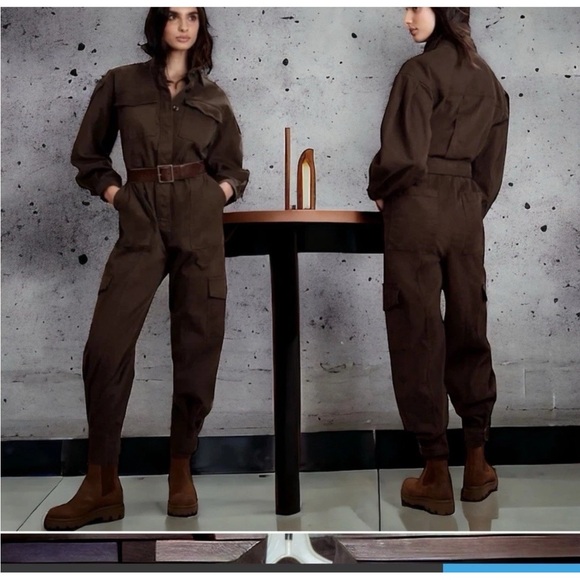 NEW Banana Republic Moleskin Flightsuit Jumpsuit Beige SMALL Womens $190 - Picture 5 of 13